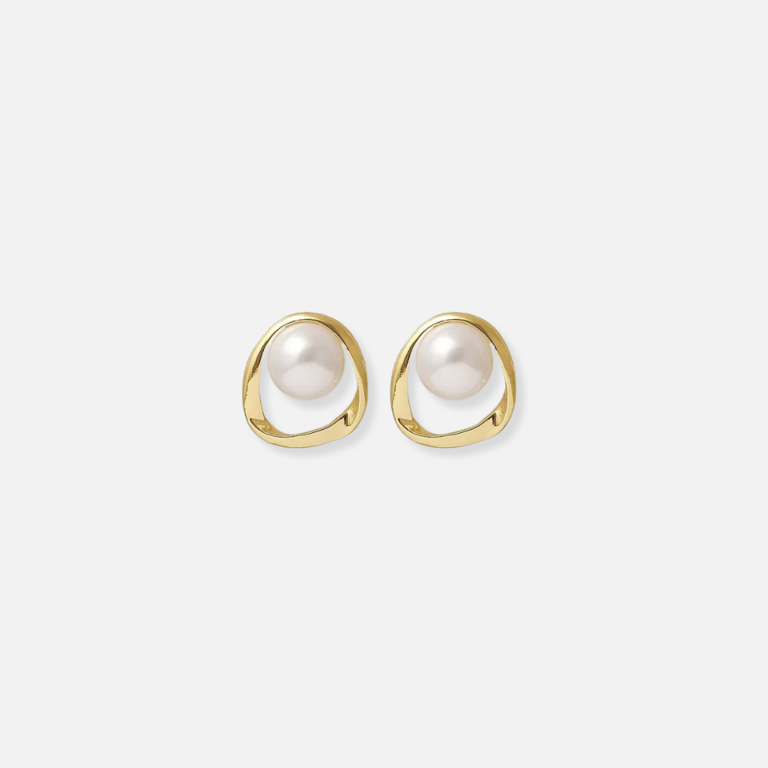 Pearl with Gold Triangle Earrings