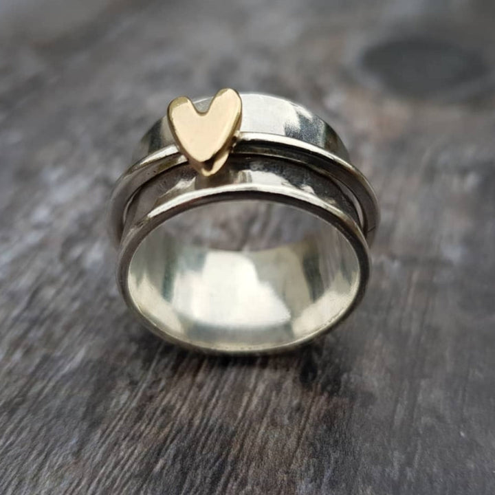 Golden Heart on Silver Ring