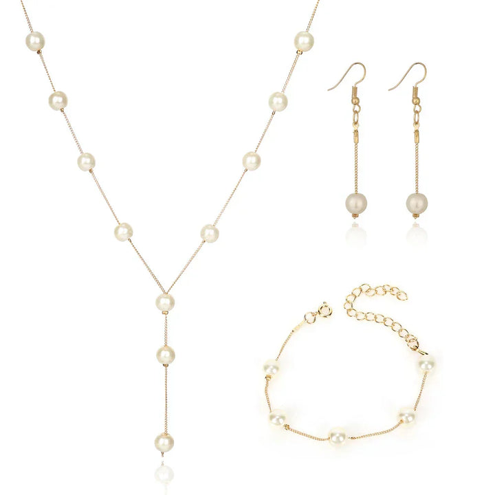 Three Piece Elegant Pearl Set in Gold