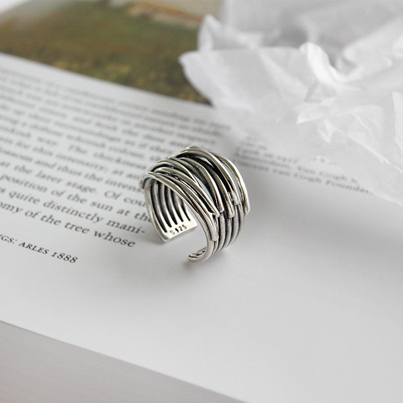Adjustable Layered Silver Wrap Ring