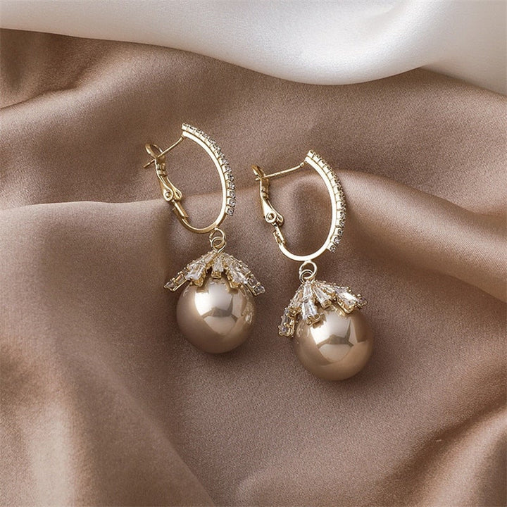 Flower Top Pearl Drop Earrings