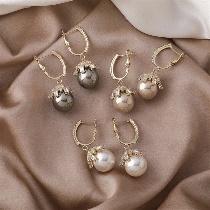 Flower Top Pearl Drop Earrings