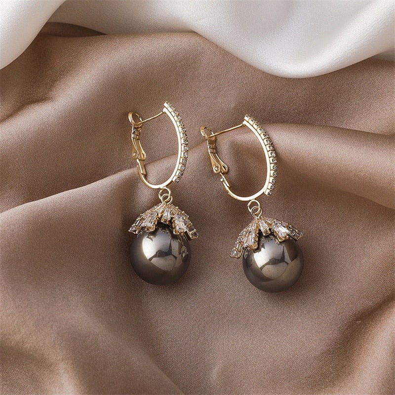 Flower Top Pearl Drop Earrings