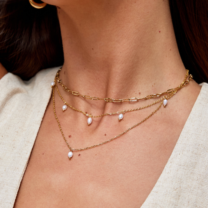 Pearl Details Drop Layered Necklace