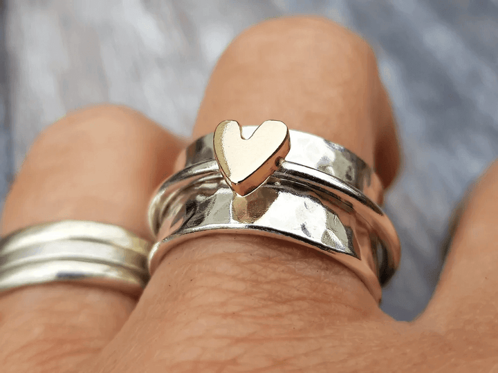 Golden Heart on Silver Ring