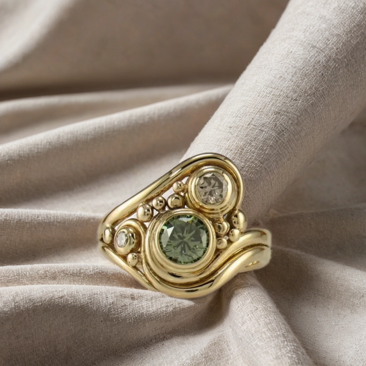 Vintage Golden Green Zirconia Ring