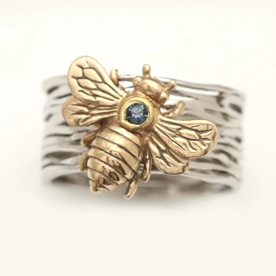 Blue Stone Bee Ring