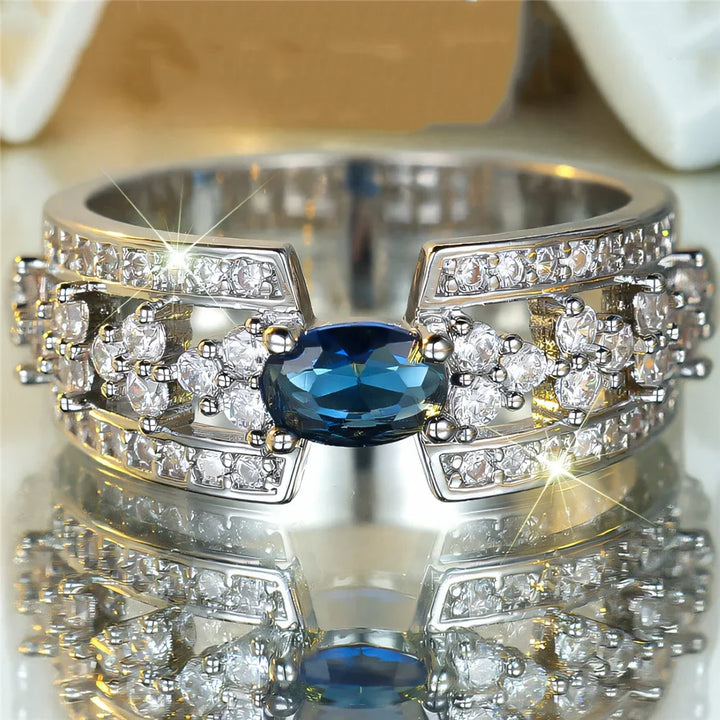 Zircon Oval Stone Silver Promise Rings