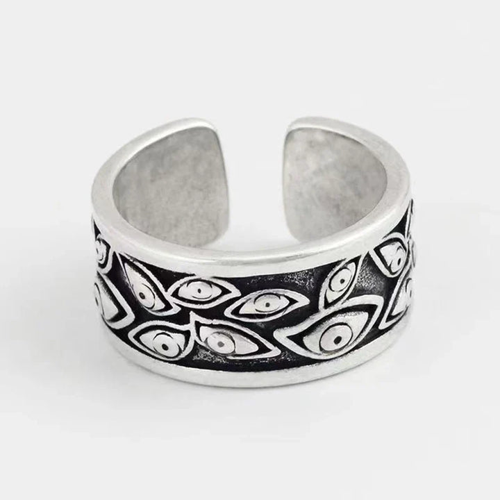 Retro Eyes Adjustable Ring Silver