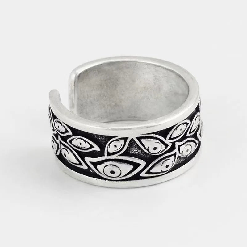 Retro Eyes Adjustable Ring Silver