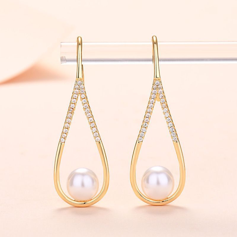 Pearl and Zirconia Pendant Earrings