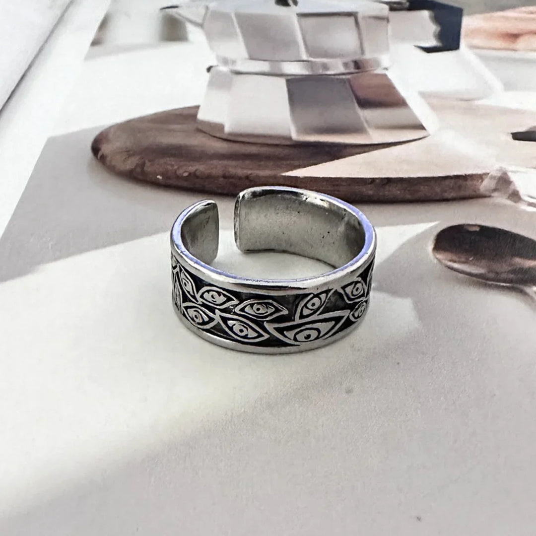 Retro Eyes Adjustable Ring Silver