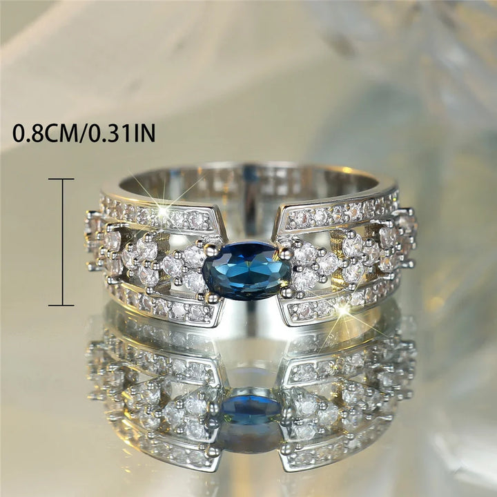 Zircon Oval Stone Silver Promise Rings