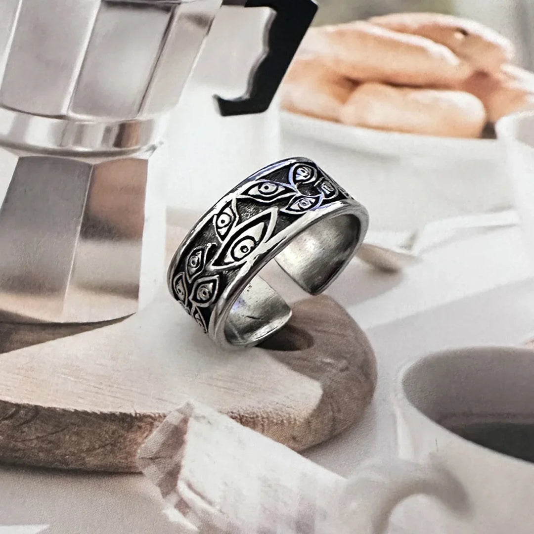 Retro Eyes Adjustable Ring Silver