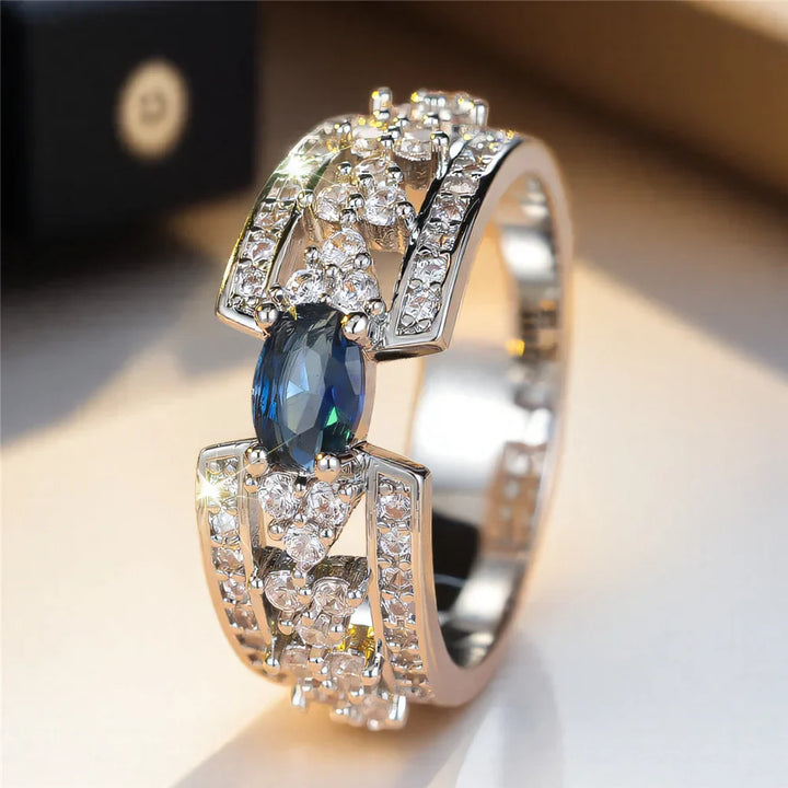 Zircon Oval Stone Silver Promise Rings