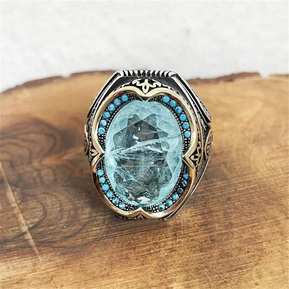 Yasmine Vintage Blue Zircon Stone Ring
