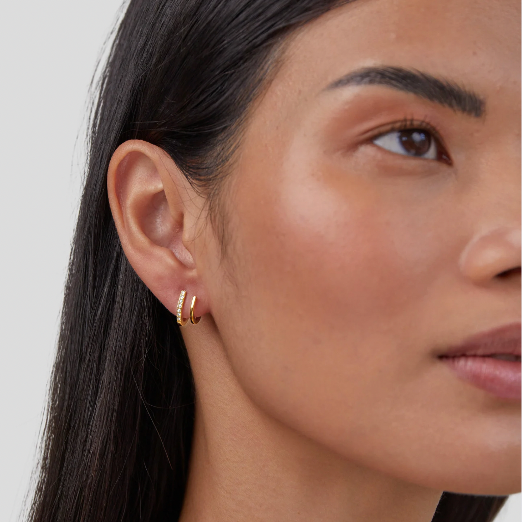 Double Hoop Gold & Crystal Earrings