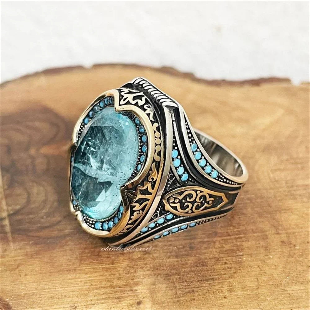 Yasmine Vintage Blue Zircon Stone Ring
