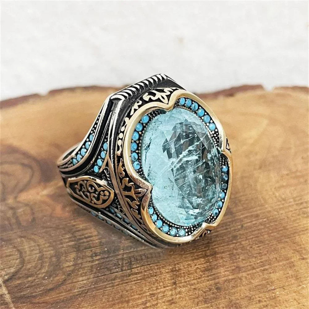 Yasmine Vintage Blue Zircon Stone Ring