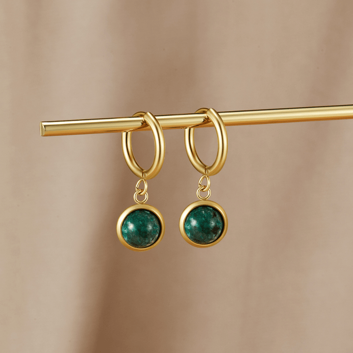 Green Stone Hoop Earrings
