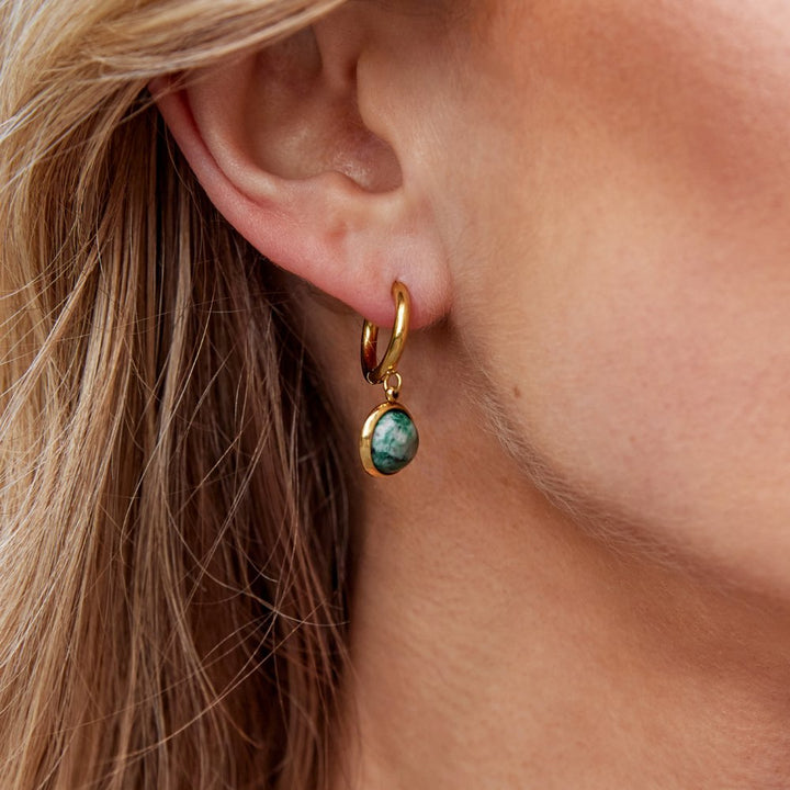 Green Stone Hoop Earrings