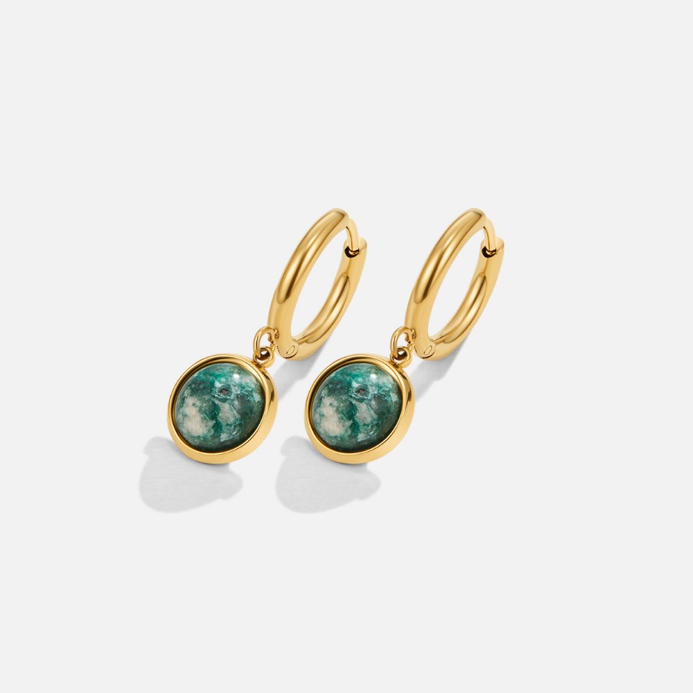 Green Stone Hoop Earrings