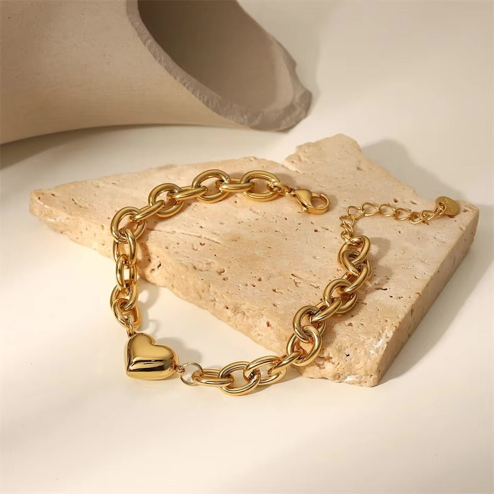 Gold Bracelet with Heart Charm