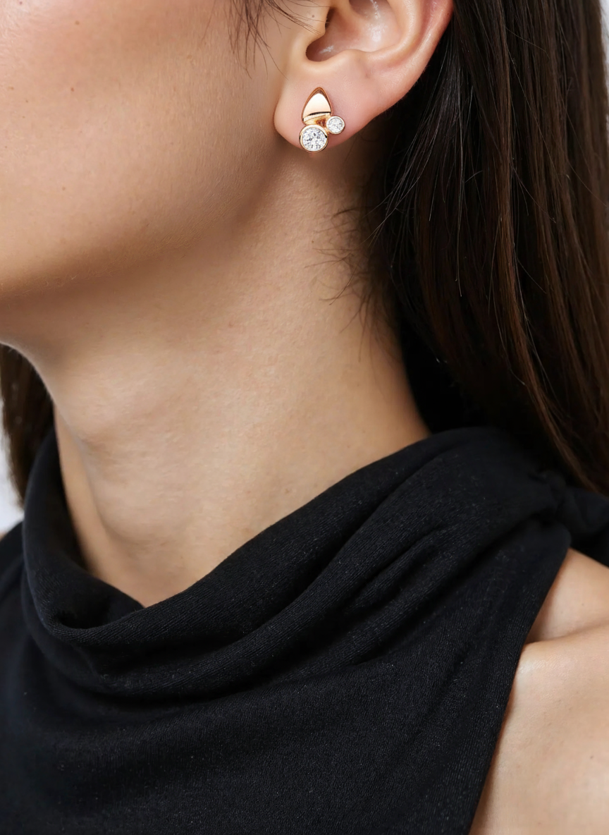 Elegant Golden Inlaid Crystal Earrings