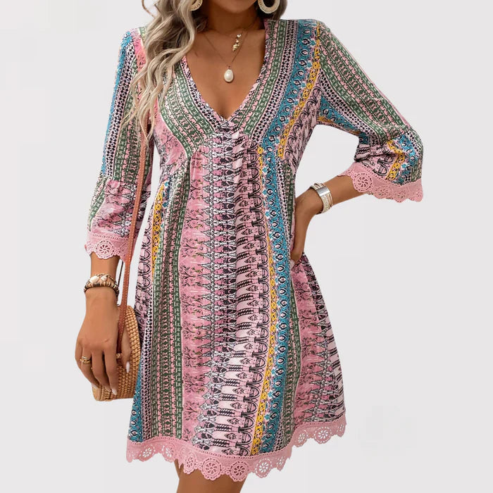 Elara | Stylish V-Neck Bohemian Dress