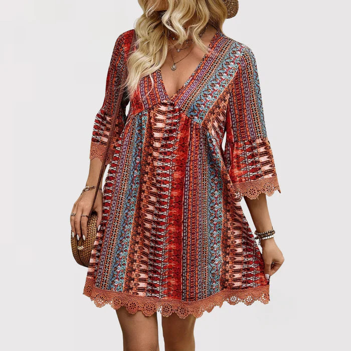 Elara | Stylish V-Neck Bohemian Dress