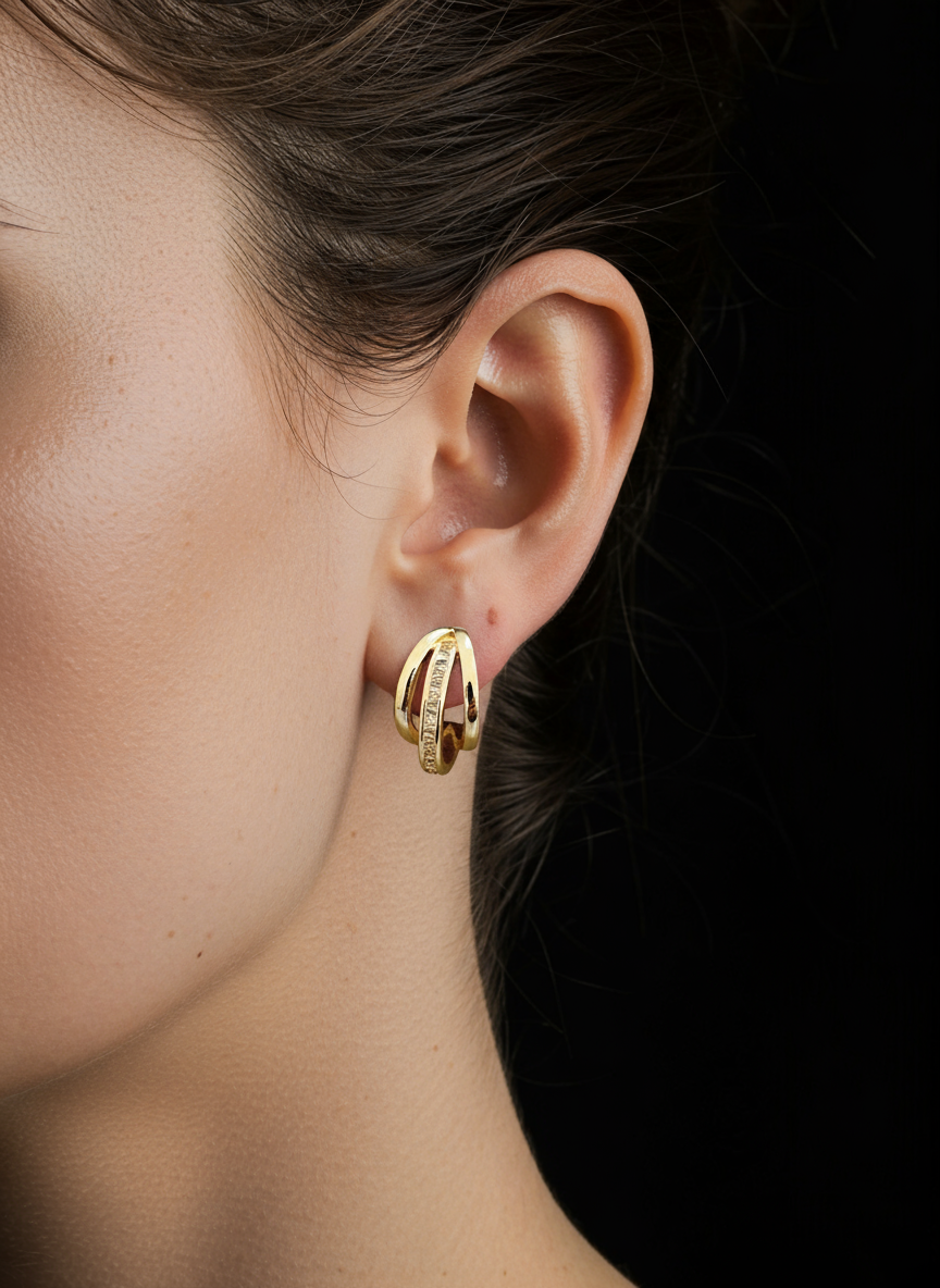 Elegant gold-plated triple hoop earrings
