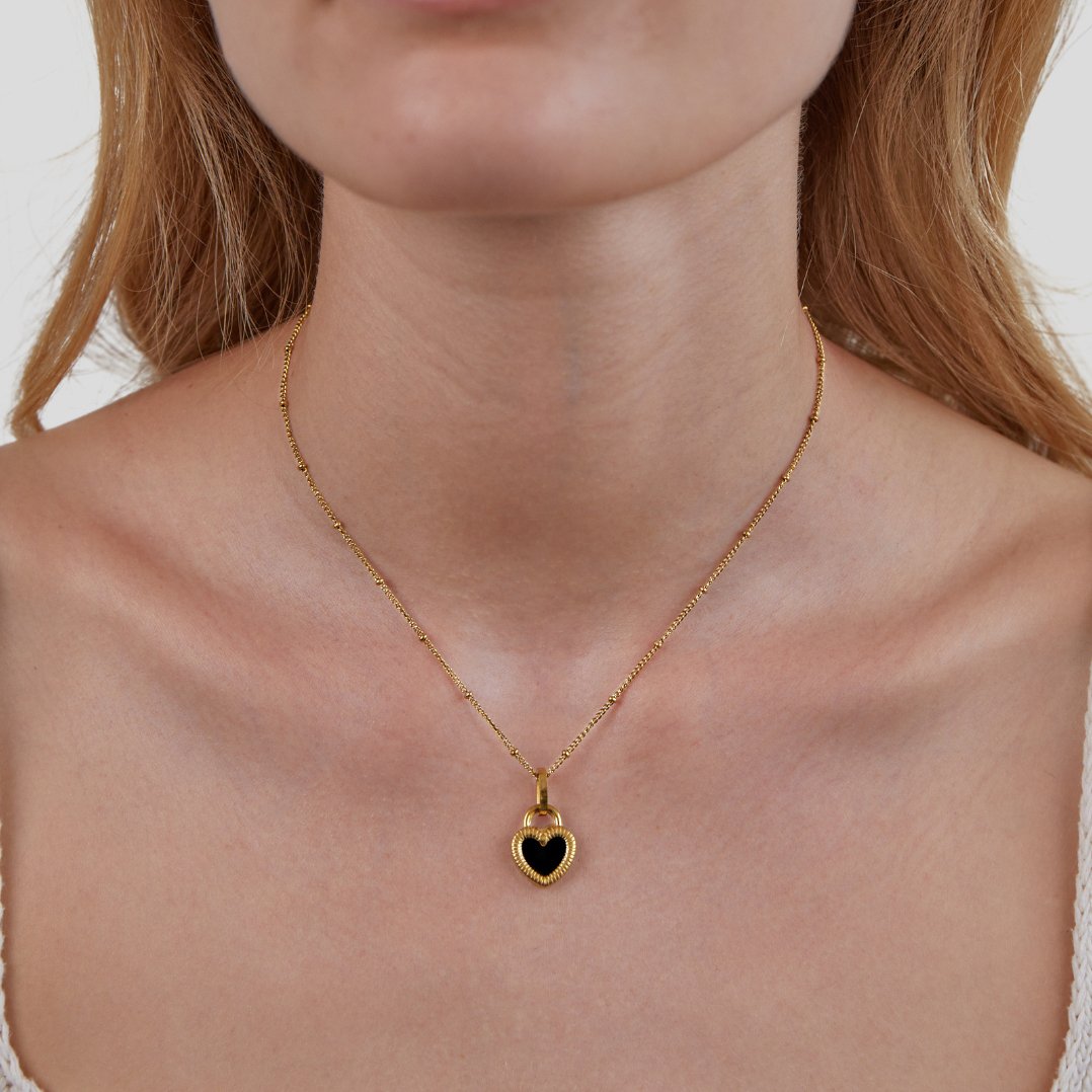 Heart with Black stone Necklace