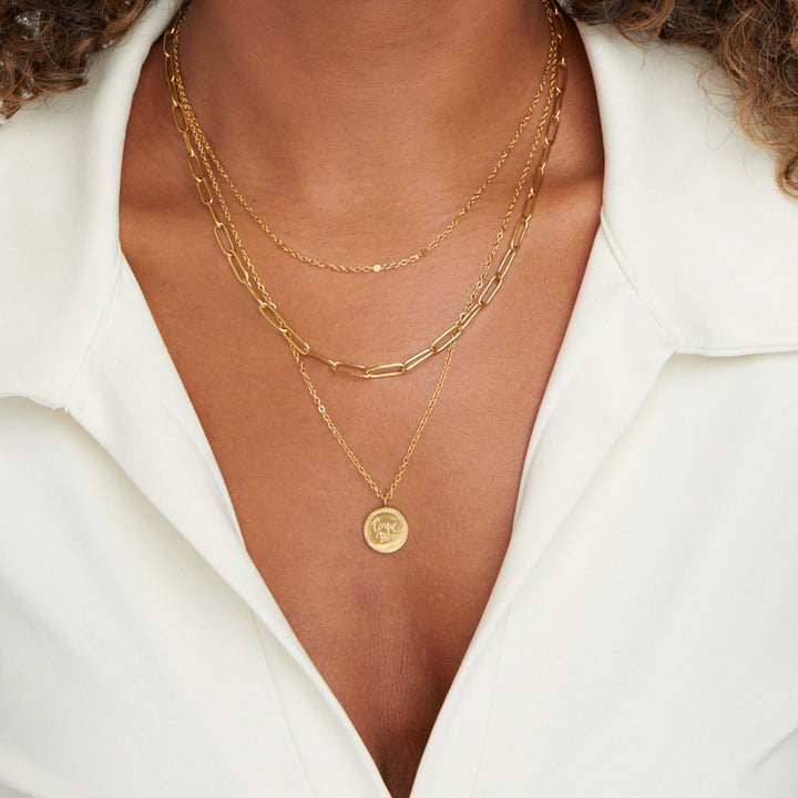 Golden Coin Layered Chain Necklace