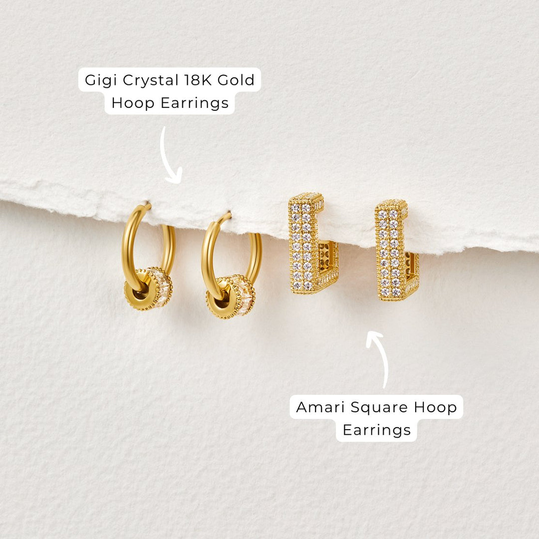Gigi Crystal 18K Gold Hoop Earrings
