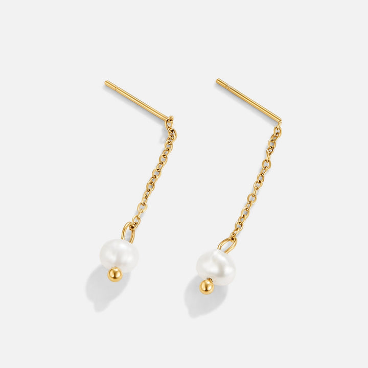 Gold long Pearl Drop Earrings