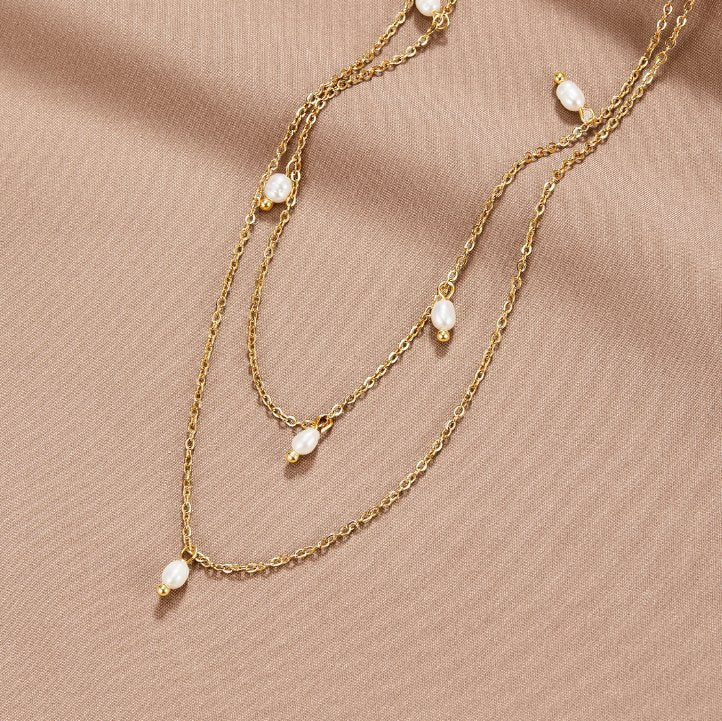 Pearl Details Drop Layered Necklace