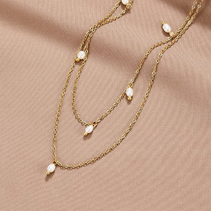 Pearl Details Drop Layered Necklace