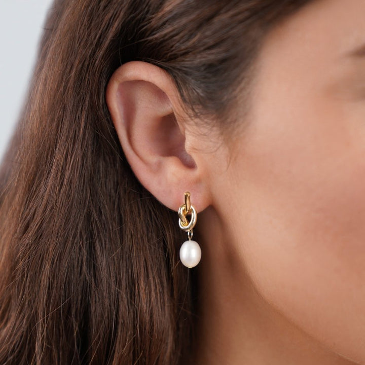 Knotted Gold with Pearl detail Earrings