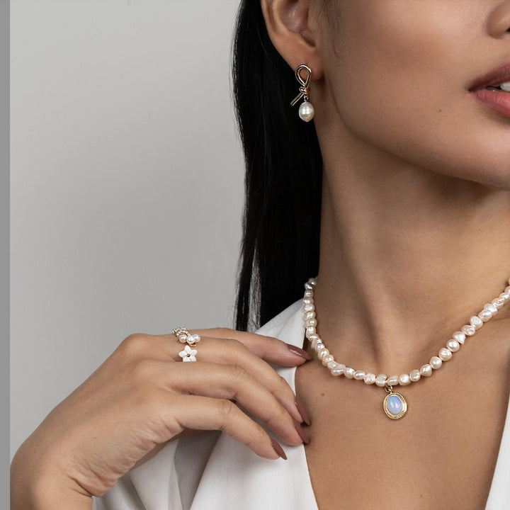 Knotted Gold with Pearl detail Earrings