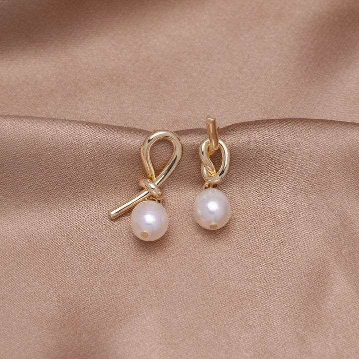 Knotted Gold with Pearl detail Earrings