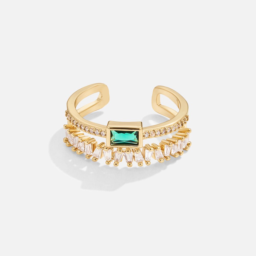 Green Crystal Layered Ring