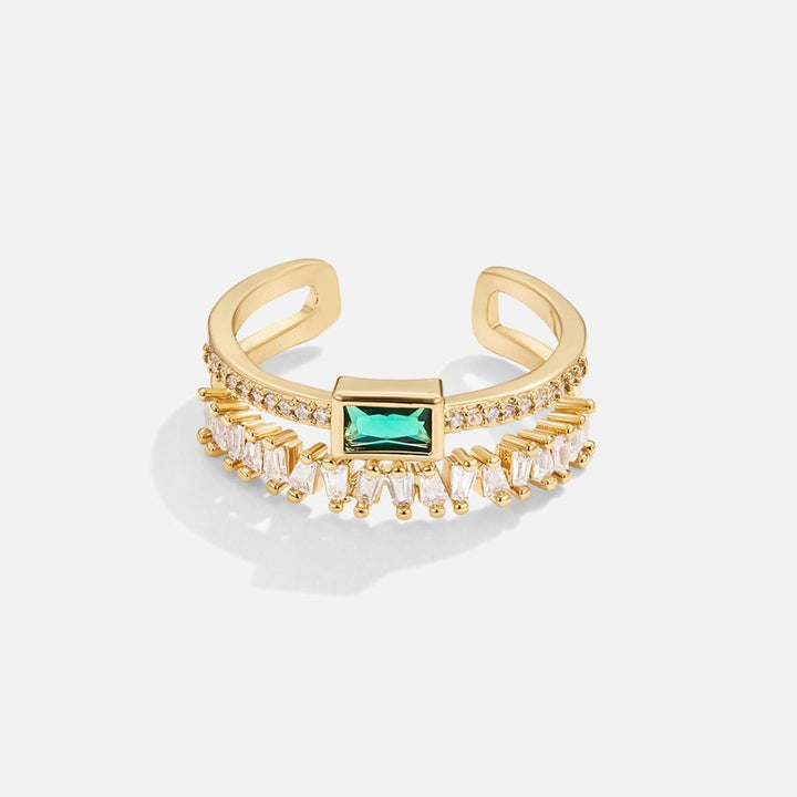 Green Crystal Layered Ring