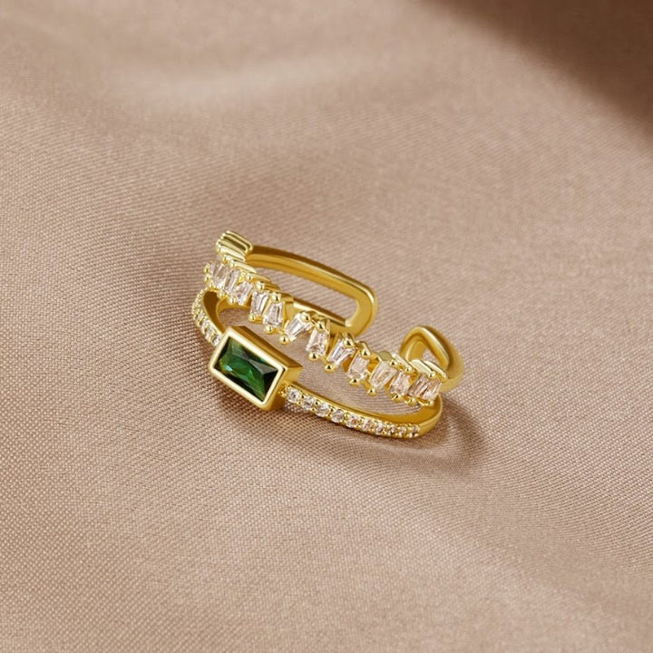 Green Crystal Layered Ring