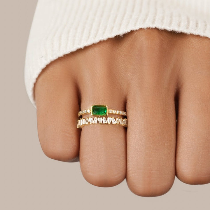 Green Crystal Layered Ring