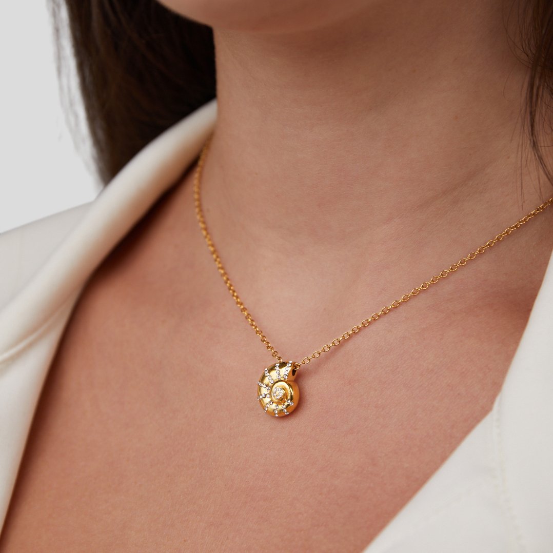 Crystal Seashell Pendant Necklace