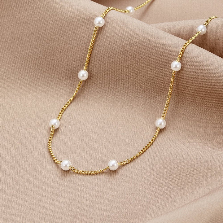 Pure Gold Pearl Details Necklace