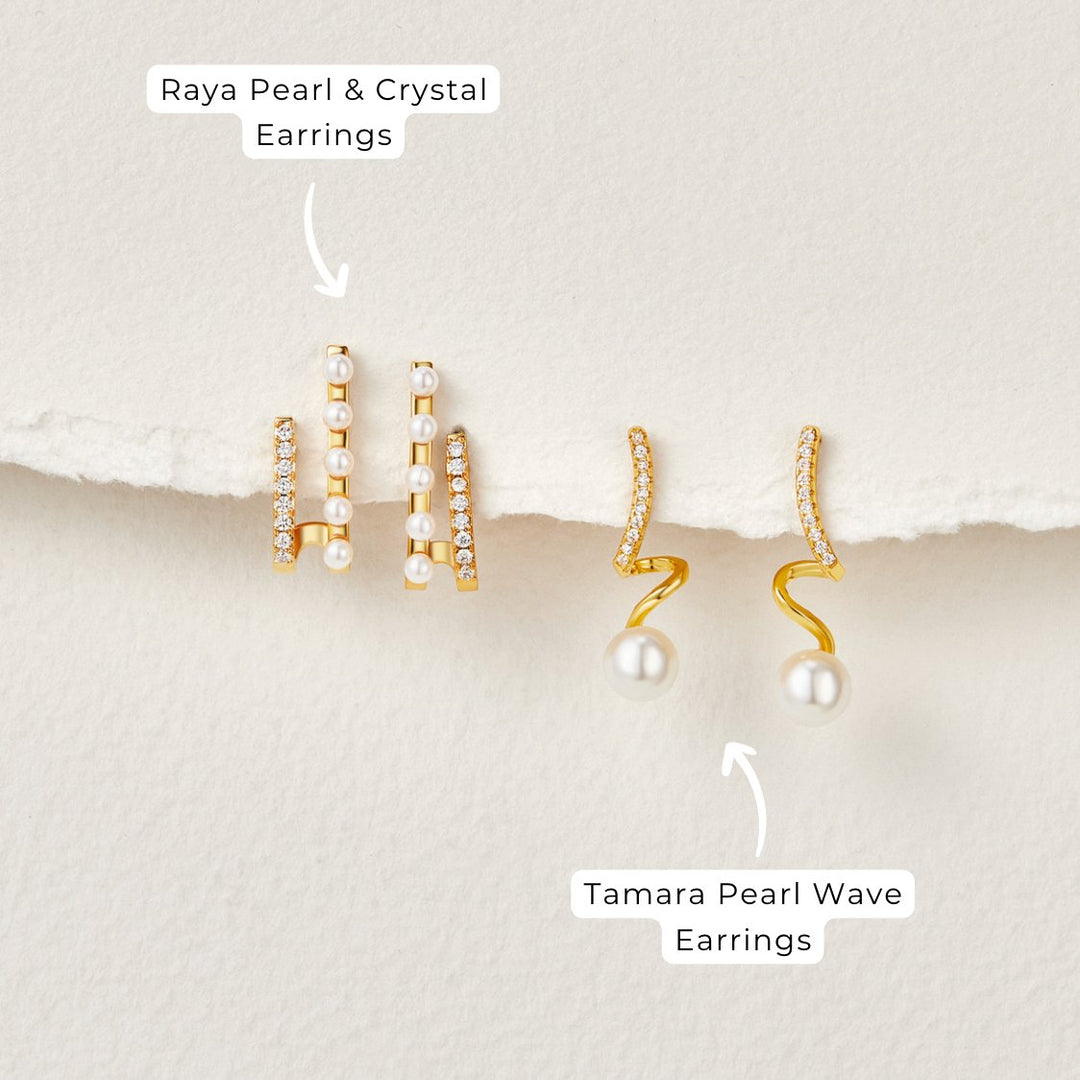Crystal Pearl Wave Earrings