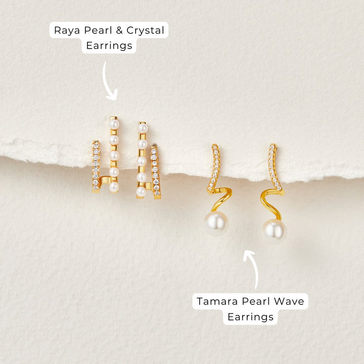 Crystal Pearl Wave Earrings