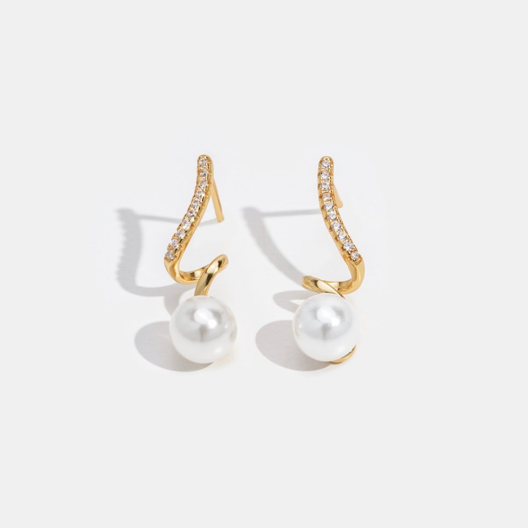 Crystal Pearl Wave Earrings