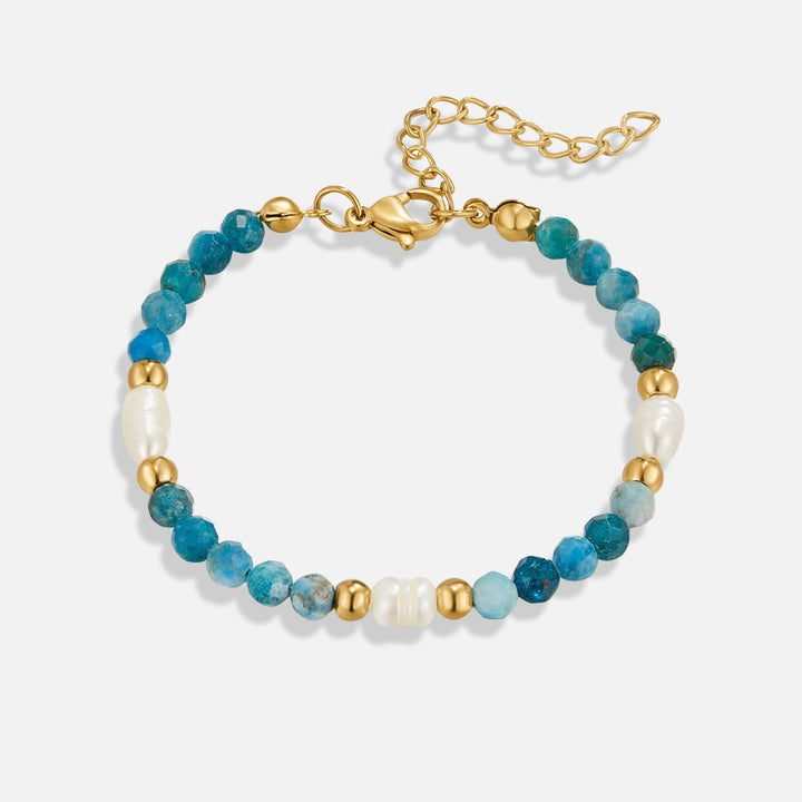 Turquoise Blue & Pearl Bead Bracelet